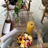 Fruit salad and orange juice (orange juice is the best ever!)  at Parada Vegana in Cusco