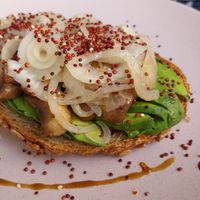 Avo mushroom toast  at Parada Vegana in Cusco