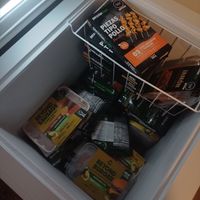 Freezer with beyond meat and Peruvian fake meats at Parada Vegana in Cusco