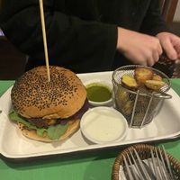 Seitan burger   at Parada Vegana in Cusco