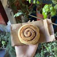 cinnamon roll  at Parada Vegana in Cusco
