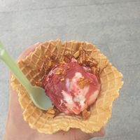 Red velvet ice cream with almond brittle in waffle bowl - 7/10 at HEBE Plant Bar - Emquartier in Bangkok