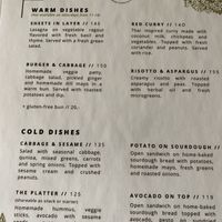 Menu  at Grøn'46 in Aarhus