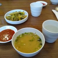 Pickles, hot sauce, and miso soup. at Mu Goong Hwa Garden in Ottawa