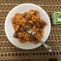 Mac & cheez with wings, plated at home at Vegan On The Fly in New York City