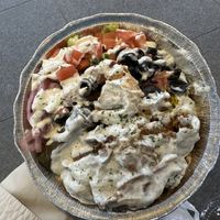 Seitan gyro meat over rice  at Vegan On The Fly in New York City