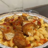 Mac cheese bowl with sweet and sour.   at Vegan On The Fly in New York City