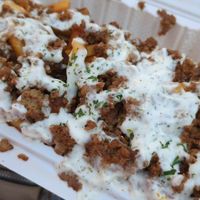 Impossible Kefta loaded fries at Vegan On The Fly in New York City
