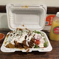 Seitan platter and juice  at Vegan On The Fly in New York City