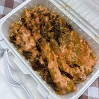 Chopped cheese loaded mac  at Vegan On The Fly in New York City