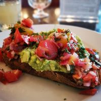 Avocado on Sourdough with mixed cherry tomatoes and chilli lime onion salsa at Hotel du Vin in Exeter