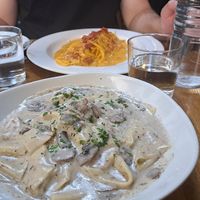 Pappardelle Funghi e Tartufo & Spaghetti carbonara at Funghi E Tartufo in Melbourne