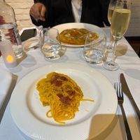 Spaghetti carbonara
Spaghetti in a whipped egg and parmesan cream, pancetta, eggs and parmesan at Funghi E Tartufo in Melbourne