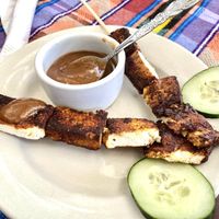 Tofu satay skewers at Las Chinitas in Panajachel