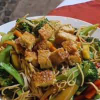 Chao min with tempeh at Las Chinitas in Panajachel