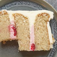 Raspberry and vanilla cake at Cotswold Vegan Bakery in Cheltenham