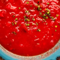 Beet tomato borscht at Mirbeau Inn & Spa in Skaneateles