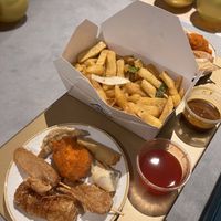 Vegan house special mix combo, and salt and pepper chips  at Vegan Green Kitchen in Manchester