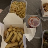 Salt & Pepper chips / Chow Mien Soft Noodles / Sweet and sour Sauce  at Vegan Green Kitchen in Manchester