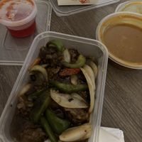 Lamb in Green Pepper and Black Bean Sauce  at Vegan Green Kitchen in Manchester