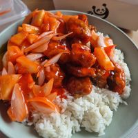 Sweet and sour chicken at Vegan Green Kitchen in Manchester