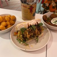 tater tots, italian pepper & stracciatella ciabatta, falafels at Neat - Victoria in South West London