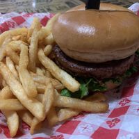 Vegan burger, comes with fries  at The Longhorn in Tombstone