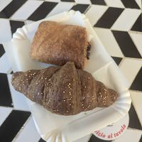 Chocolate croissant (top) and blueberry croissant (bottom) at Caffe Tripoli in Matera