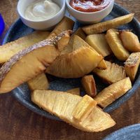 Ulu fries with spicy ketchup   at Magics Beach Grill in Kailua Kona