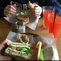 pesto tofu sandwich and he got the BBQ tofu sandwich  at Grilla Bites in Snohomish