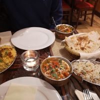 Mushroom rice, onion rice, mixed vegetable curry, vegetable Rogan Josh and roti at Naan in Bournemouth