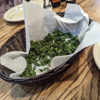 Kale chips mostly eaten. Lots of garlic at Padre Island Brewing Co in South Padre Island