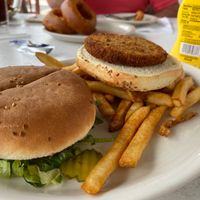Chikn burger and fries at Padre Island Brewing Co in South Padre Island