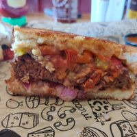 Signature grilled cheese - vegan melt (has Beyond Burger patty) at I Heart Mac & Cheese in Deer Park