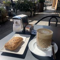 Jam brioche and cafe latte di soia  at Caffè & Caffè al Santo in Padua