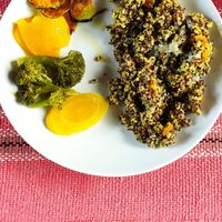 Quinoa risotto with dates at Ybyrá  in Sao Paulo