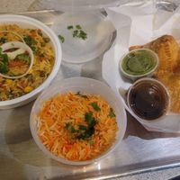 Flavorful rice and samosas at Chapati Beta - The Garage Food Hall in Indianapolis