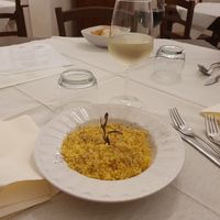 Risotto with saffron and liquorice. I'd ask for more spiced but all in all very good. :) at Sui Passi di Francesco in Valfabbrica