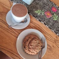 hot chocolate and vegan cookie at Logros Café in Jujuy