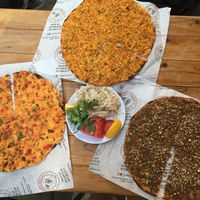 with olives, potatos and 	walnut  at Lahmacun Dünyası in Istanbul