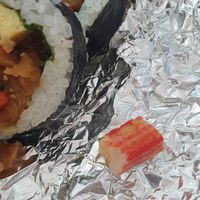 Crab meat in the vegan Kimbap at Bomulseom Kimbap - 보물섬김밥 in Seoul