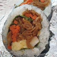 Crab meat in the vegan Kimbap at Bomulseom Kimbap - 보물섬김밥 in Seoul