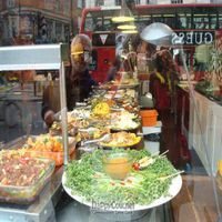 a shot of some of the food through the window at Buffet in London