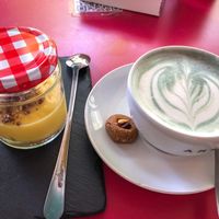 Lemon cream & butterfly pea latte  at Cafe Macondo in Mallorca