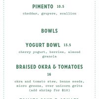 Menu  at Millers in Charleston