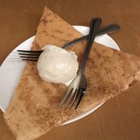 Sweet pancake dessert and vanilla ice cream  at Sagar Vegan & Vegetarian Restaurant - Covent Garden in London