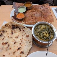 Paratha, dosa and sag aloo at Sagar Vegan & Vegetarian Restaurant - Covent Garden in London