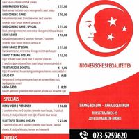 Menu at Terang Boelan in Haarlem