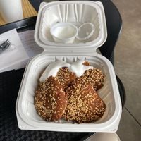 Vegan Falafel with Vegan Garlic Sauce in a Totally Recyclable Box by Earthchoice!  at Cairo's Kitchen in Kalamazoo