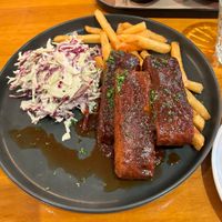 Tempeh ribs with slaw and chips  at Cataract on Paterson in Launceston